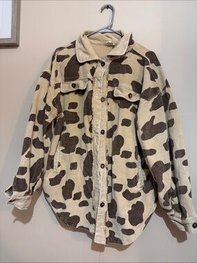 BiBi Tan and Brown Corduroy Cow Print Jacket